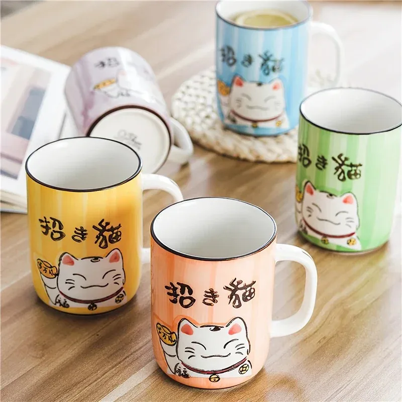 Ceramic Mug Japanese Cartoon Lucky Cat Water Cup High Capacity Home Kitchen Office Water Ware Drinkware 400ML Coffee Tea Cup