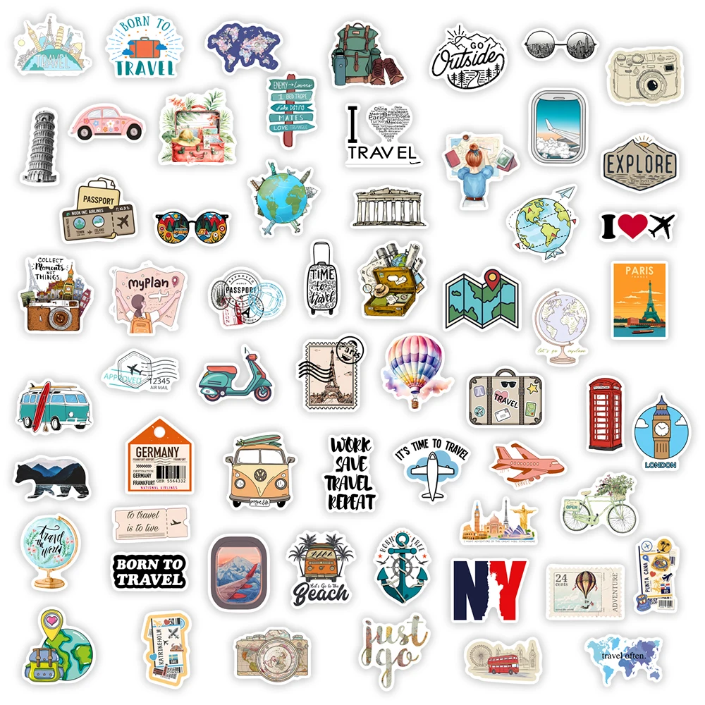 Travel Vacation Holiday Stickers Tourism DIY Kids Gift Waterproof Decal for Laptop Phone Scrapbook Luggage Bottles Decorative