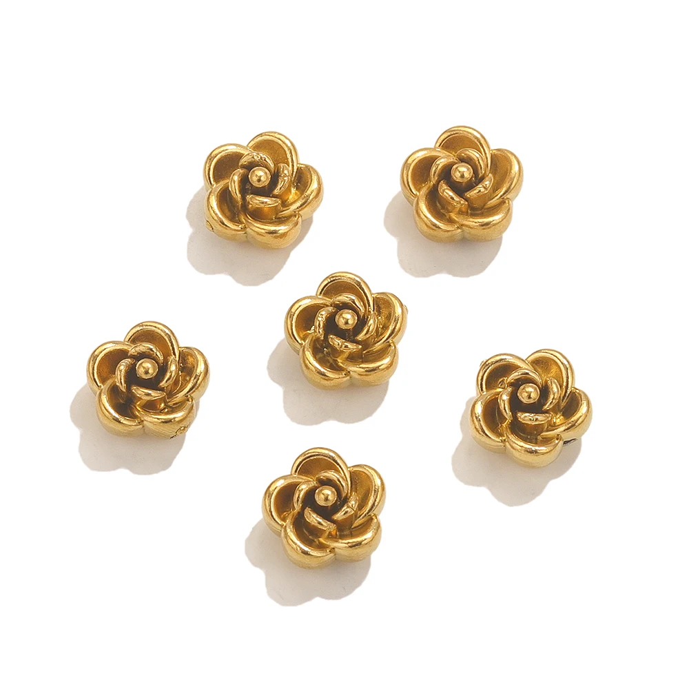 10pcs Stainless Steel Rose Flower Spacer Beads For Jewelry Making DIY Rose Pendants Charms Loose Beads Jewelry Findings Crafts