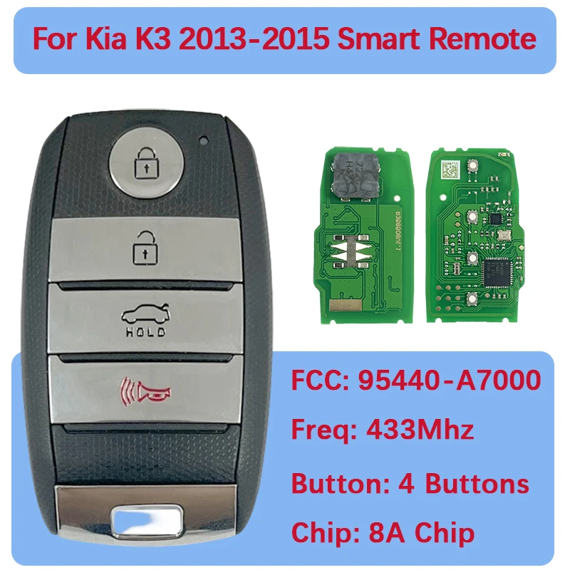 CN051245 Aftermarket 4 pulsanti Smart Key Fob 8A Chip 433Mhz FCC 95440-A7000 PEK-FD00030 Per Kia K3 2013-2015