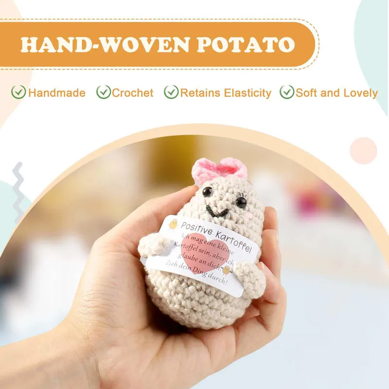 Handmade Ornament Fun Crochet Potato Shy Emotional Supplies Crochet Support Cards Desktop Knitted Gifts Home Decoration