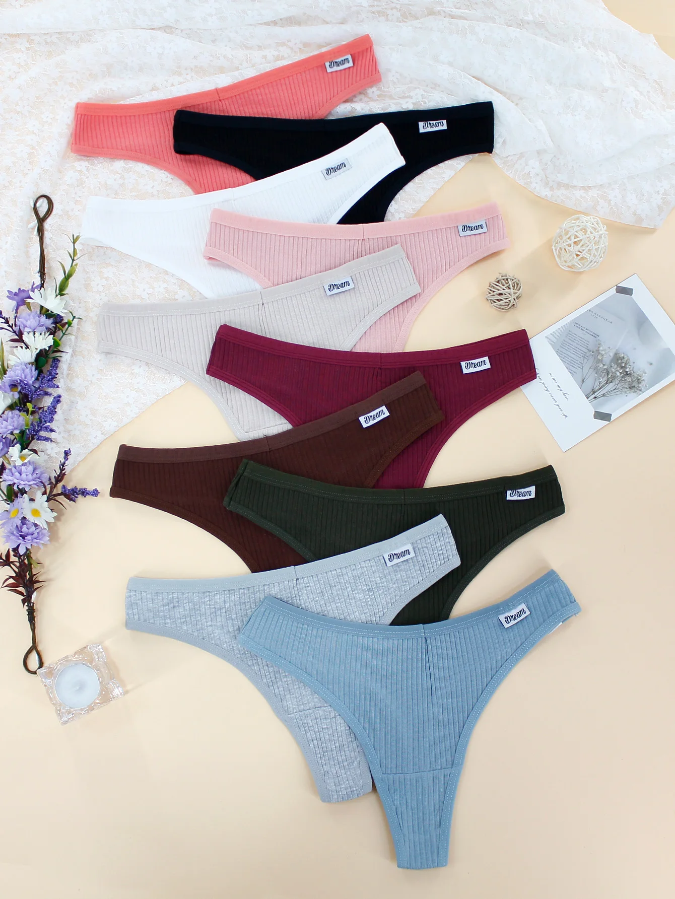 

10 пар разноцветных чистых хлопковых удобных и не раздражающих ниток, повседневное универсальное женское Т-образное нижнее белье