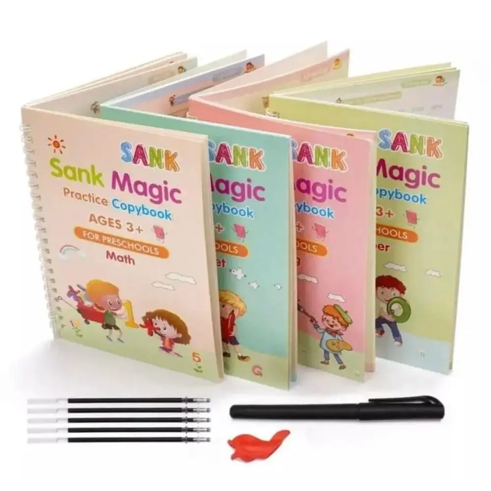 4PCS/Set dengan Pena Buku Ajaib Sank yang Dapat Digunakan Kembali untuk Latihan Menulis dan Bermain dengan Pena Kontrol