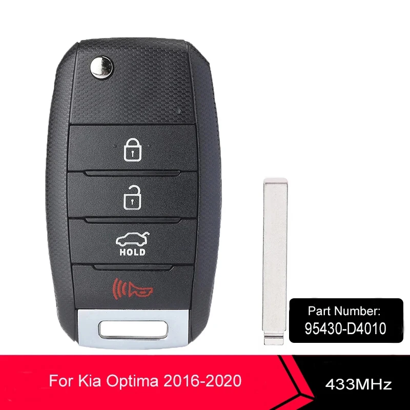 KEYECU 4 przyciski 433MHz 4 d60 Chip dla Kia Optima 2016 2017 2018 2019 2020 Auto obrotowy pilot brelok 95430-D4010 SY5JFRGE04