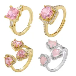 ZHUKOU shiny pink stone rings for women sweet heart opening women rings fashion Couple rings 2023 Summer Jewelry wholesale VJ448