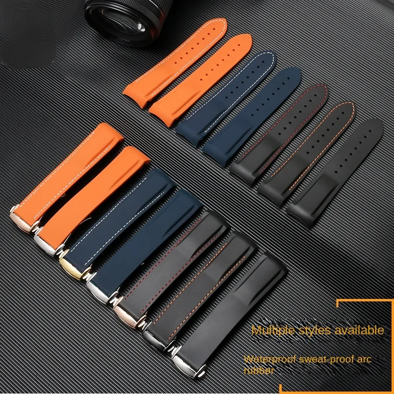 ل أوميغا ساماستر 300 Speedmaster سيليكون حزام العلامة التجارية الأزرق البرتقالي 20 22 مللي متر منحني نهاية هاملتون المطاط للطي مشبك حزام الساعات