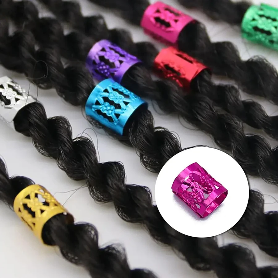 100 piezas de anillos para cabello huecos, cuentas para rastas, clips metálicos, decoración 2