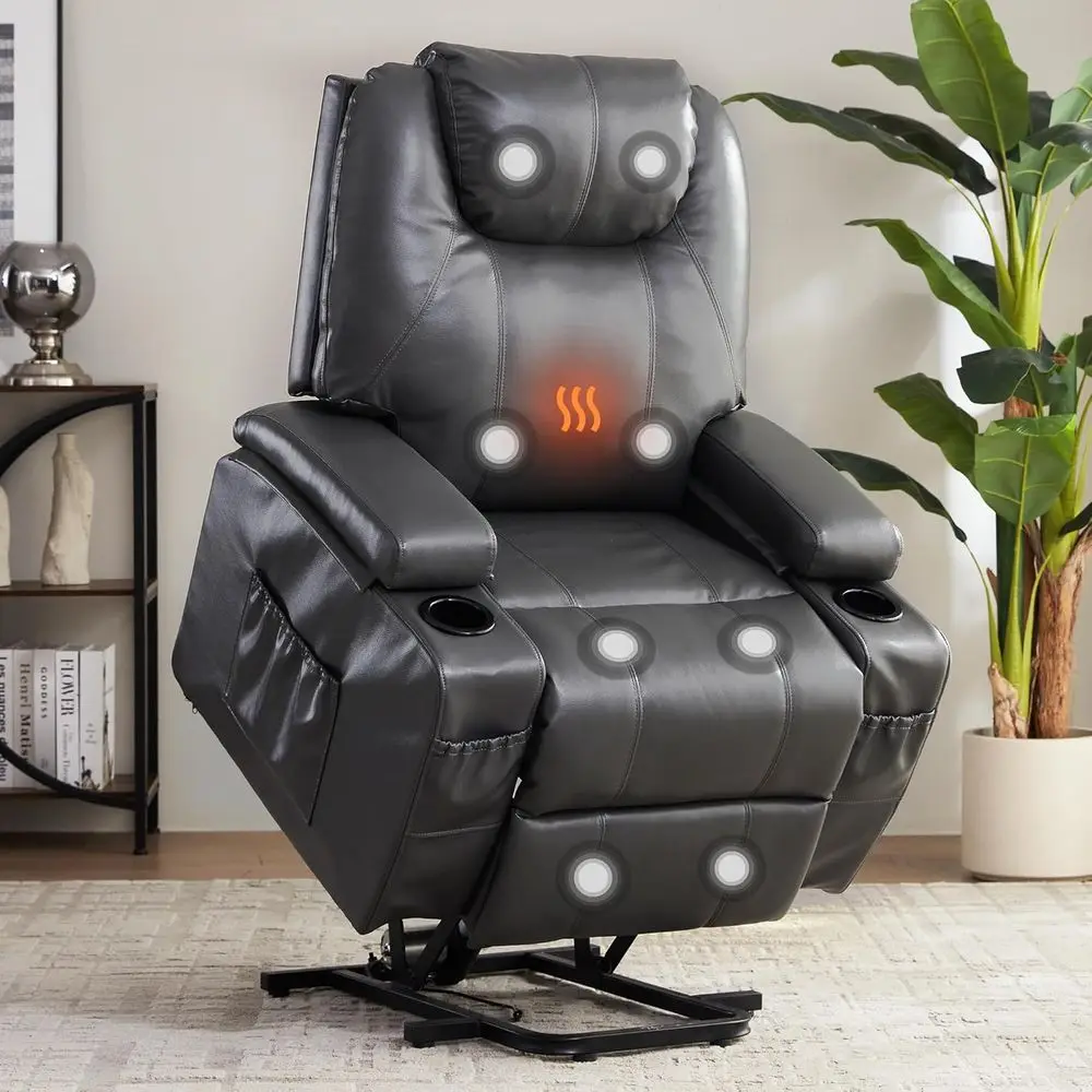 

Ergonomic Reclining Chair with Electric Lift, Massage, Heat, and Cup Holders for Living Spaces