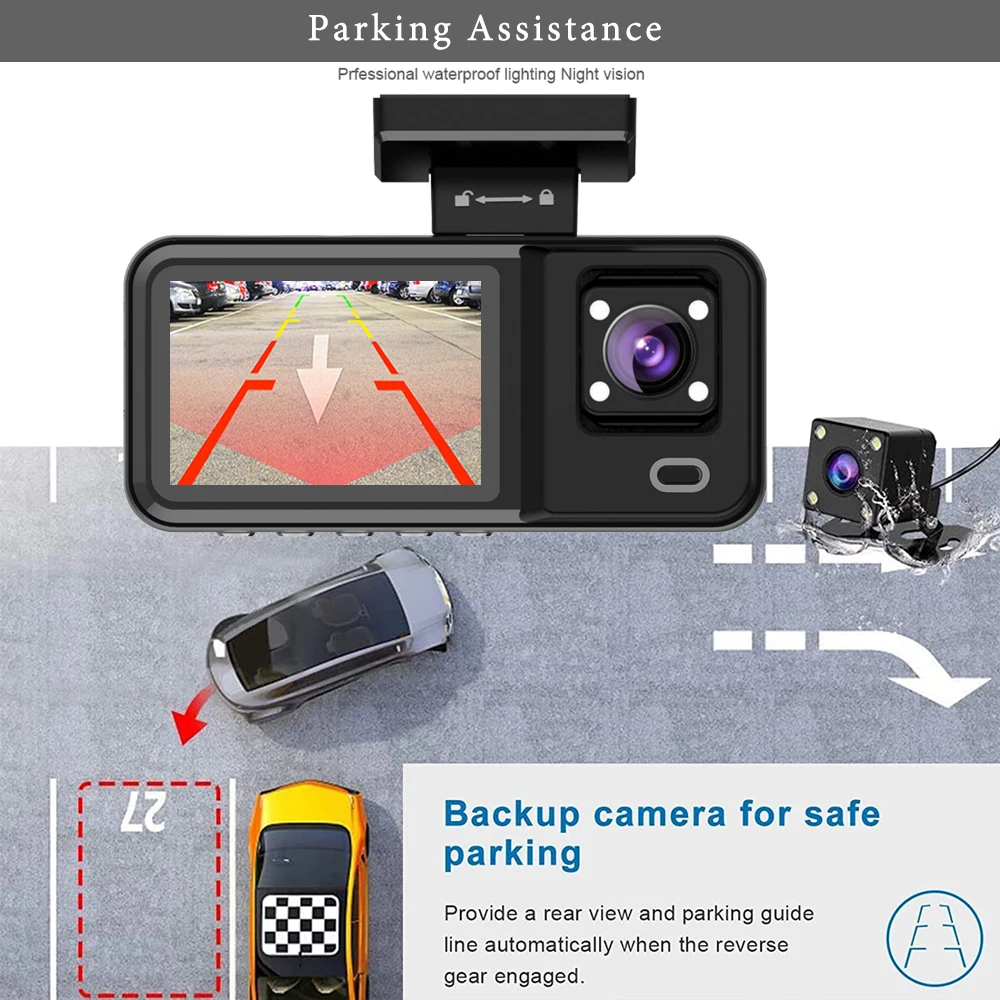 Cámara WIFI 3 cámara de salpicadero cámara de coche FHD 1080P grabadora de vídeo DVR de coche 3 canales visión nocturna caja negra Dashcam cámara de visión trasera