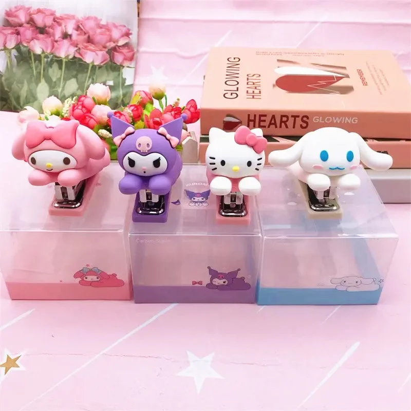 3D Sanrio Stapler School Supplies Anime Cute Kuromi Cinnamoroll My Melody Small Binding Machine Office Stationery Accessories