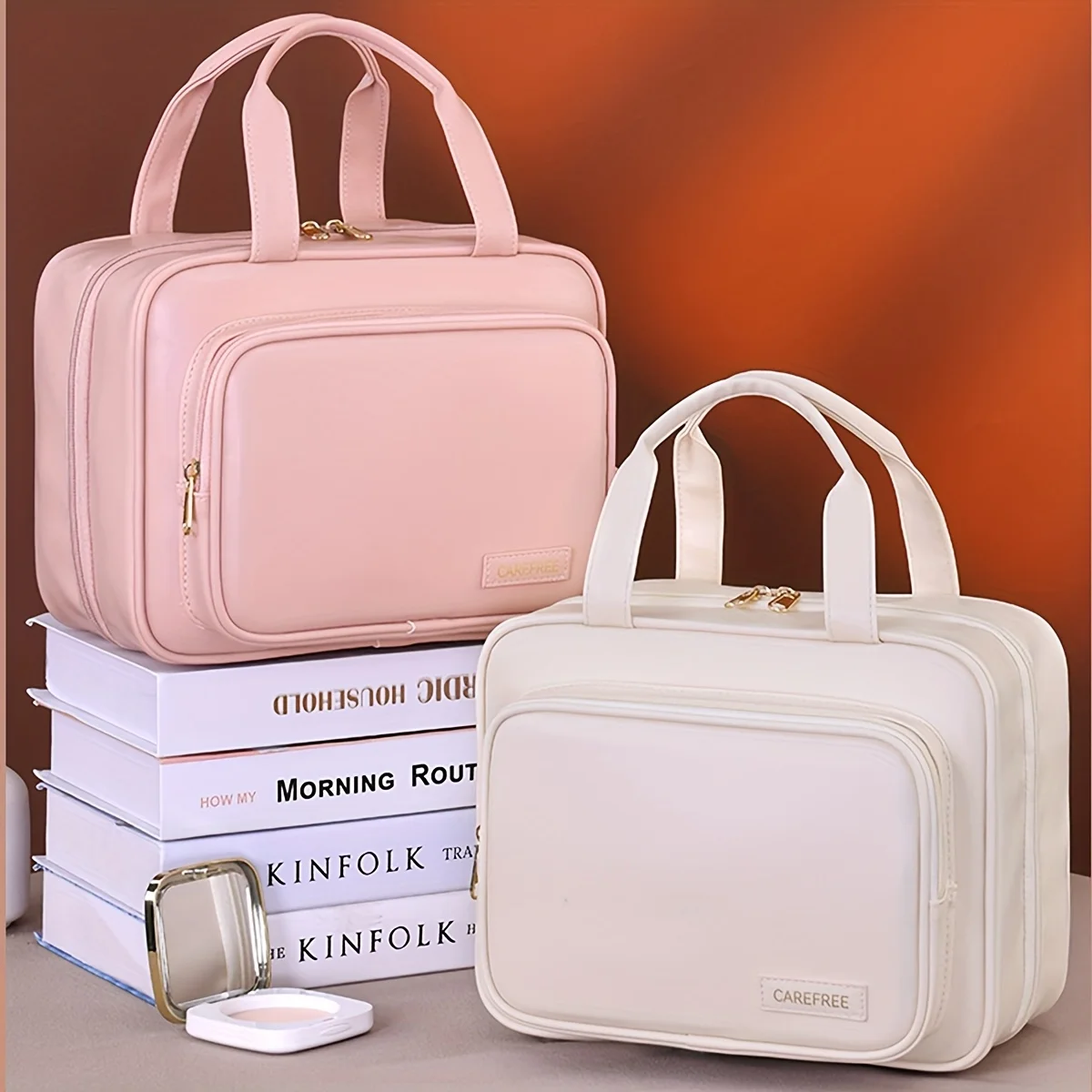 

1pc New PU Leather Hanging Cosmetic Bag For Women Portable Storage Makeup Organizer Large Capacity Travel Toiletry Storage Bag
