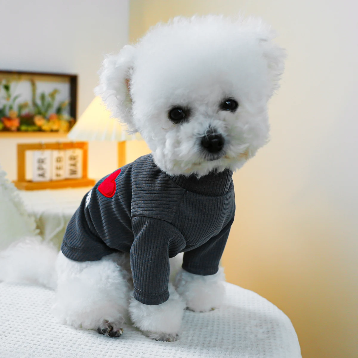 1PC Pet Clothing Cat Spring and Autumn Gray Love and Peace Bottom Shirt Home Suit Suitable for Small and Medium sized Dogs