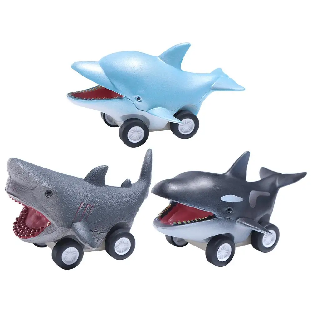 Great White Shark Press and Go Car Toy Cute Mini Dolphin Inertia Car Toy Cool Montessori Killer Whale Pull Back Toy Car Party