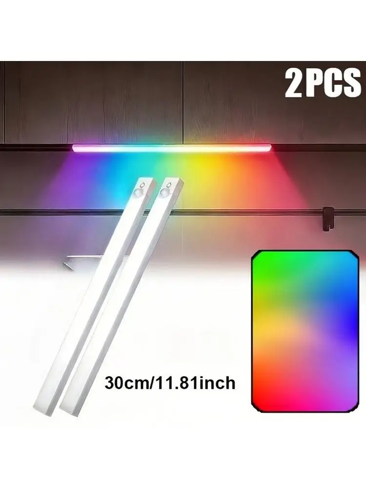 4-teilige RGB LED Schrankbeleuchtung mit Bewegungssensor, Wiederaufladbare Magnetische Kabellose Schrankbeleuchtung, Gaming-Atmosphäre 5 Modi Nachtlicht