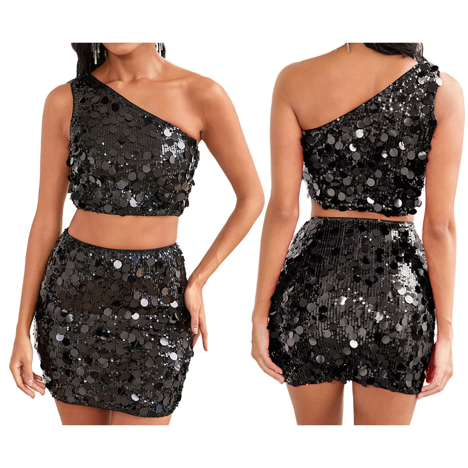 여성 의류 세트 여름 의상 2025 신상 스팽글 스커트 투피스 세트 여성용 트렌디하고 섹시한 스커트 투피스 스트리트웨어