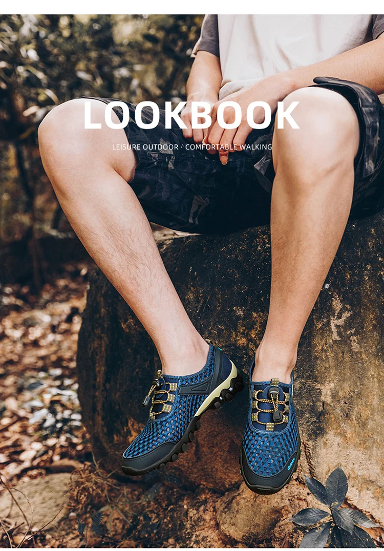 CLOHOO Mesh Shoes Thick Rubber Sole Handmade Cold Glue Casual Outdoor Sports Men's Shoes Breathable Comfortable Summer Sandals