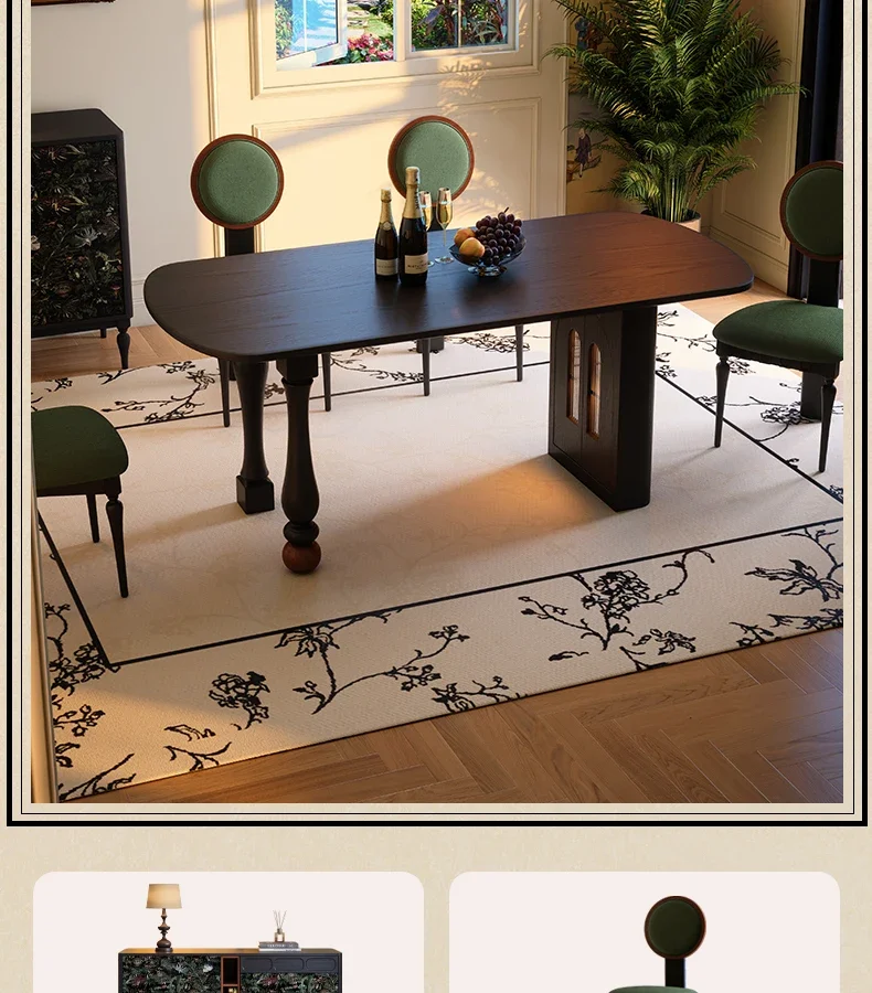 LH retro solid wood dining table small apartment black ash wood high-end rectangular storage dining table