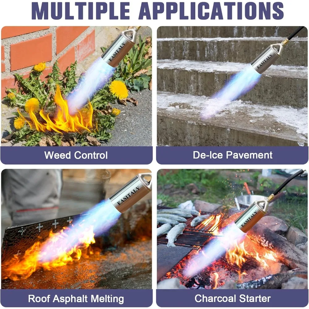 US Shipping Propane Torch Weed Burner Kit High Output 12.5FT Hose Heavy Duty Blow Torch Flamethrower Long Short Mode for