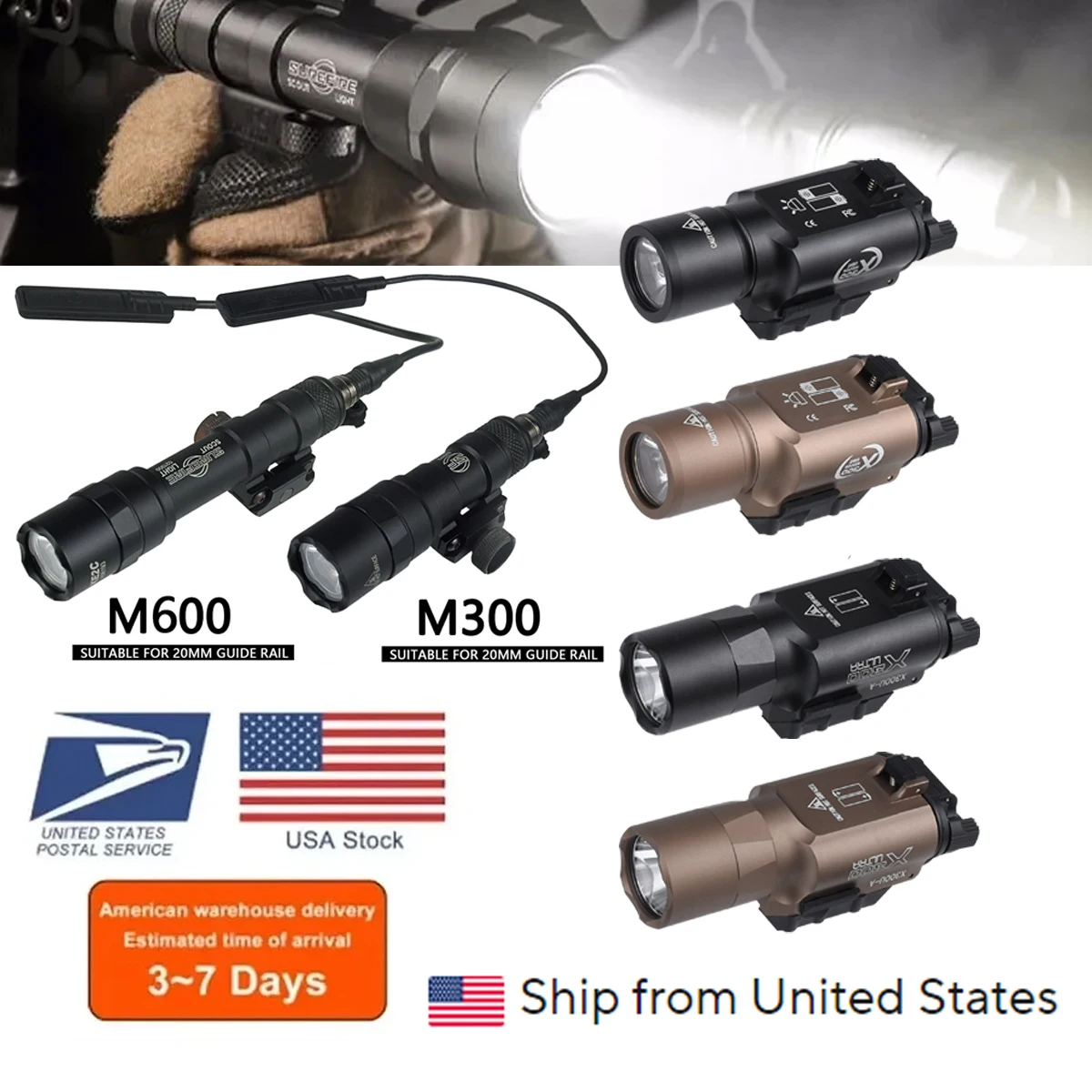 US Surefire M300 M600 X300 Weapons Gun Light Remote Pressure Switch Tactical LED Flashlight Torch Airsoft G17 AR15 Hunting Rifle