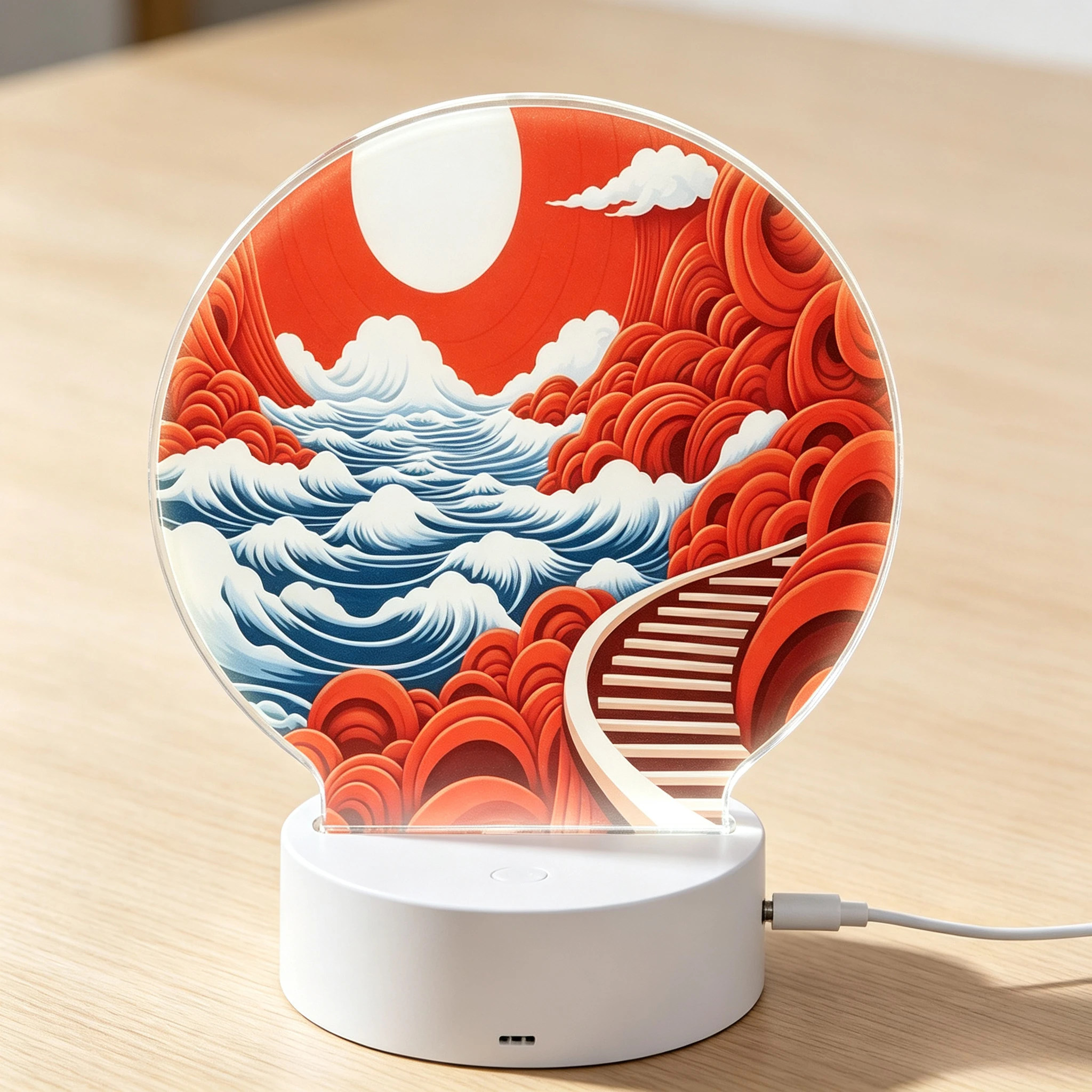 Abstract Sky Round Acrylic Night Light, Nightlights with 3 Light Modes,USB Port, Perfect for Bedrooms and Bathrooms ﻿
