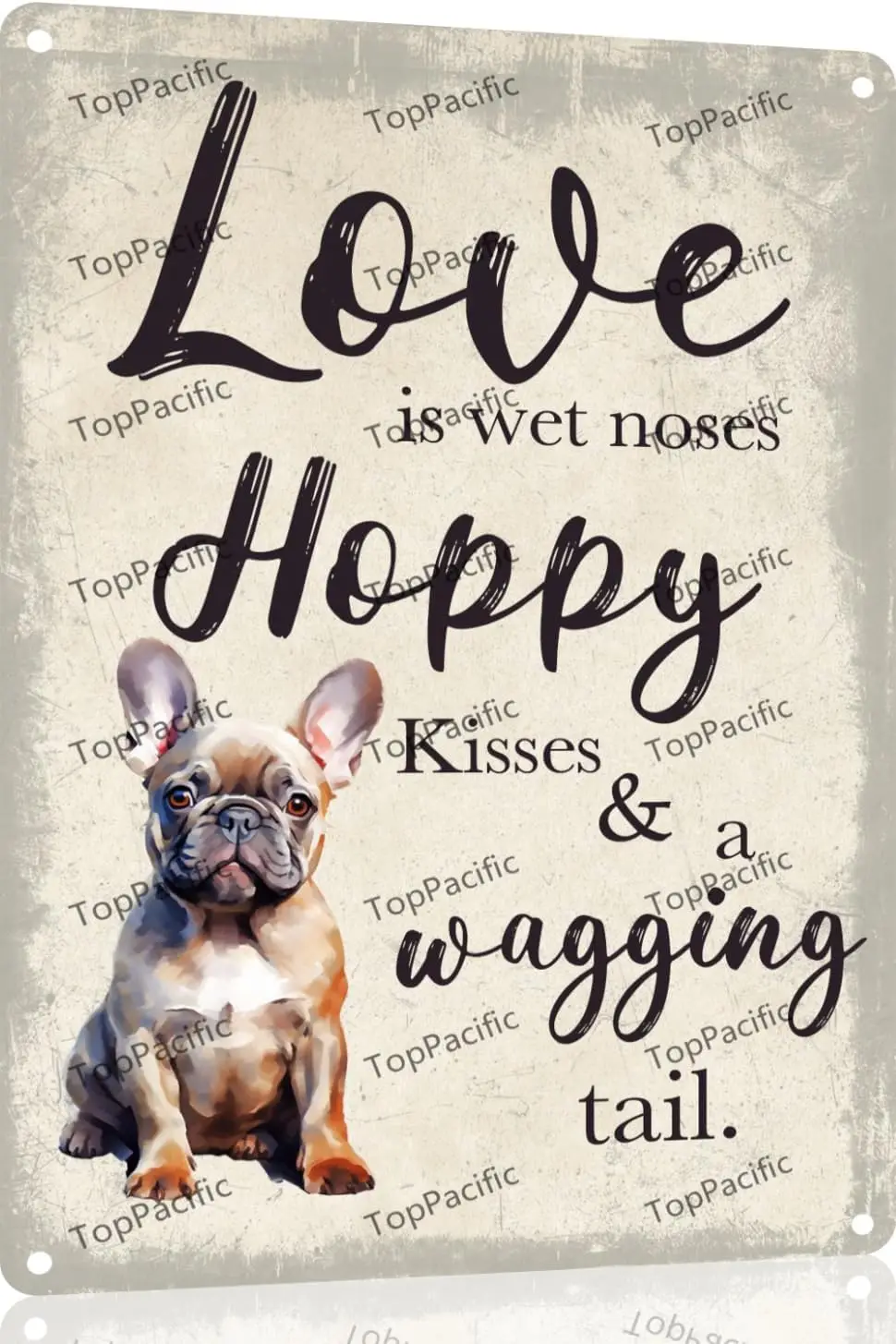 Vintage Metal Tin Sign , French Bulldog Retro Wall Art Decor, Love Is Wet Noses Poster for Home Living Room Bedroom Garden Ga