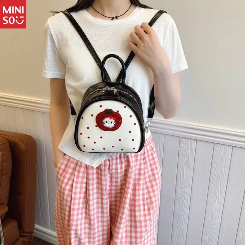 Mochila Miniso de estilo coreano de lunares Hello Kitty, minibolso lindo para mujeres y niñas de uso diario