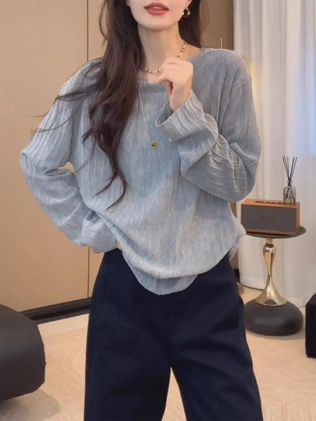 

Ele plus Size Women's Long Sve round Ne Knitwear Spring 2026 Loose Fit Versatile Slimming Top Commute Sle Korean F...