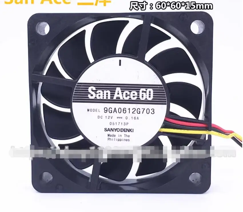 Sanyo Denki 9GA0612G703 DC 12V 0.16A 60x60x15mm 3-Wire Server Cooling Fan