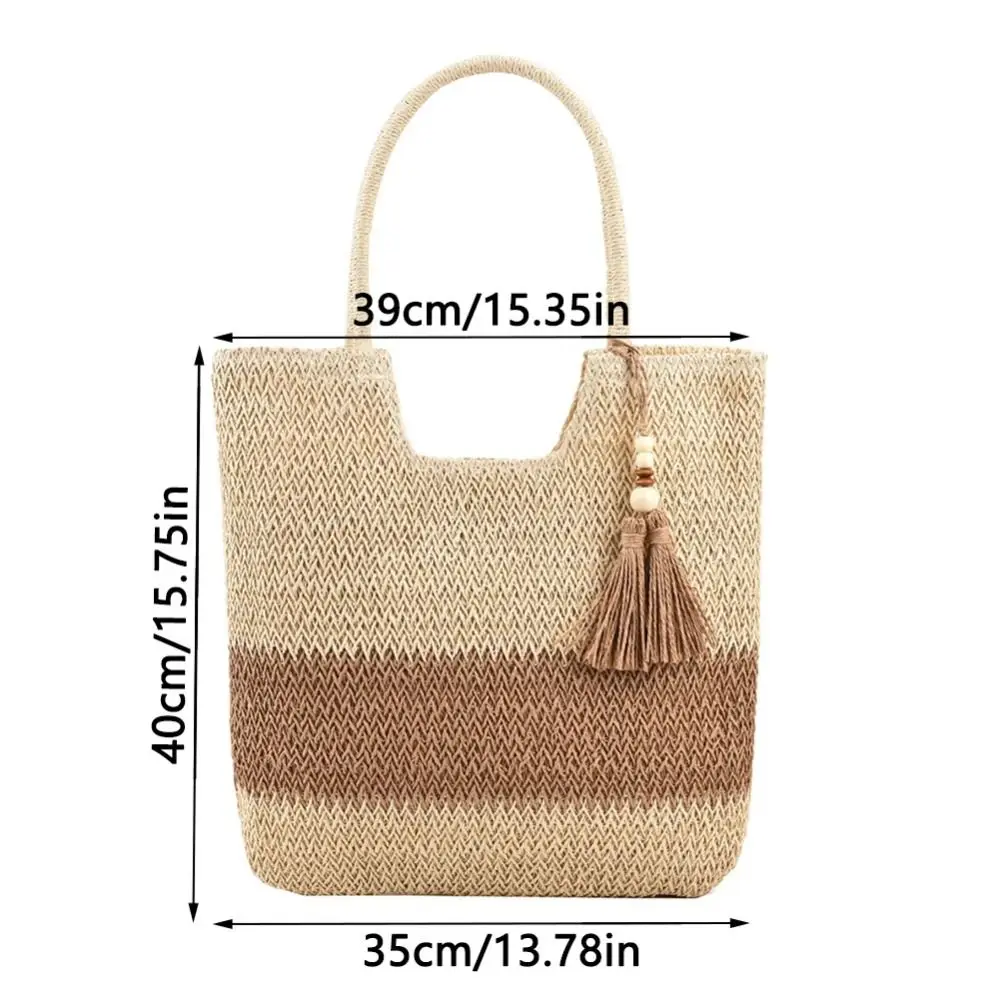 With Tassels Straw Beach Bag Comfortable Handle Zipper Closure Woven Tote Bag Portable Lightweight Ladies Handbags Beach Travel