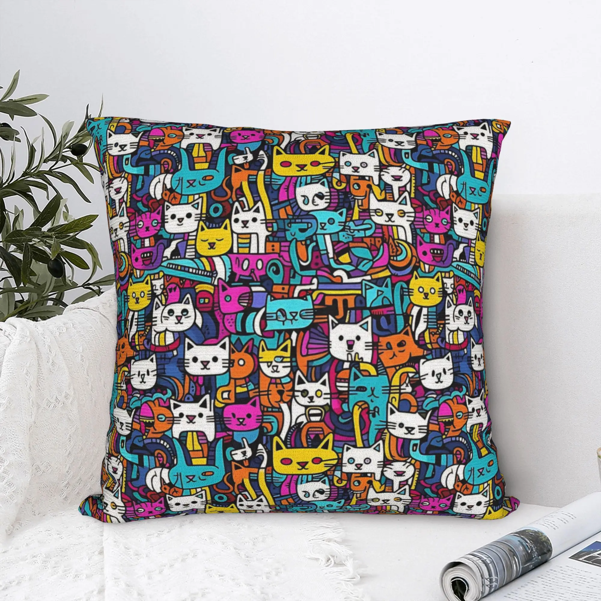 Kitty Joke A Cat Tapestry  Square Pillow Case Cats Cushion Cover Custom Zippered Decor Throw Pillow Case Cover for Home
