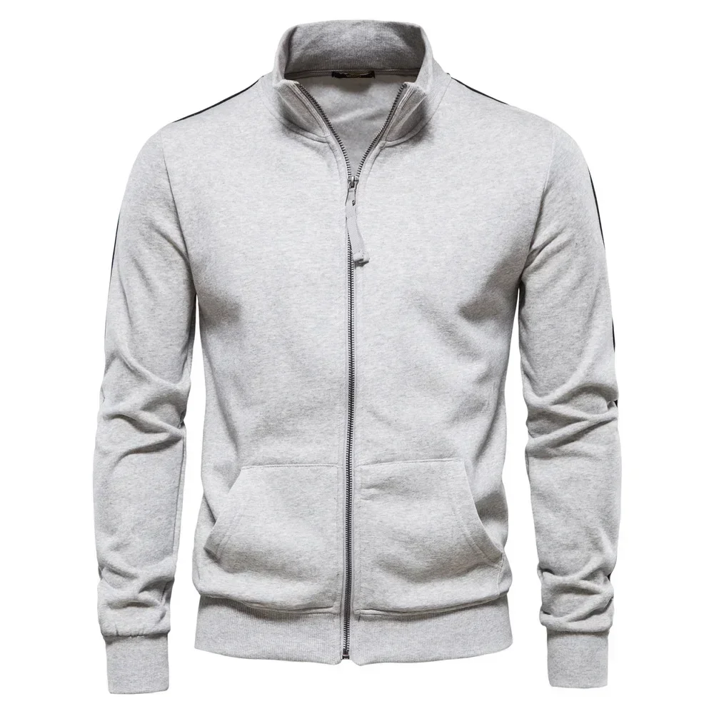LIBIELIY Men's New Autumn And Winter Fashion Stand Collar Zipper Hoodie Cardigan, Solid Color Casual Stitching Sports Cardigan J