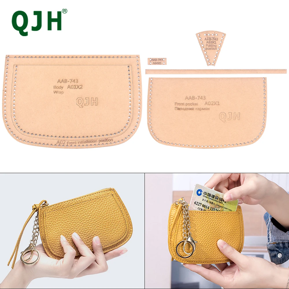 QJH Leather Goods Vintage Mini Coin Purse Card Bag Zipper Sewing Pattern Acrylic Template With Holes Sewing Accessories