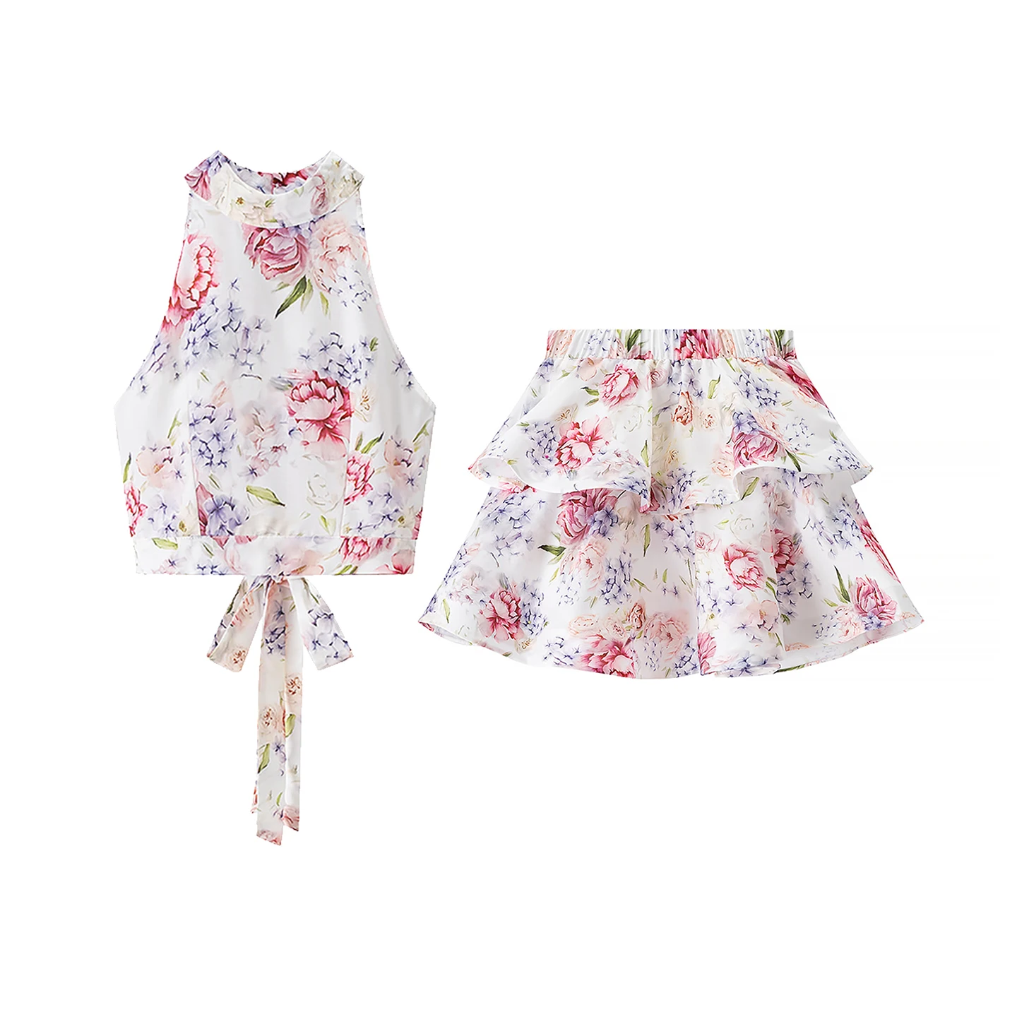 

Floral ter Ne Svel ort Top And Skirt Two Piece Set Summer 2025 Women's Faion round Ne Overhead Ensemble