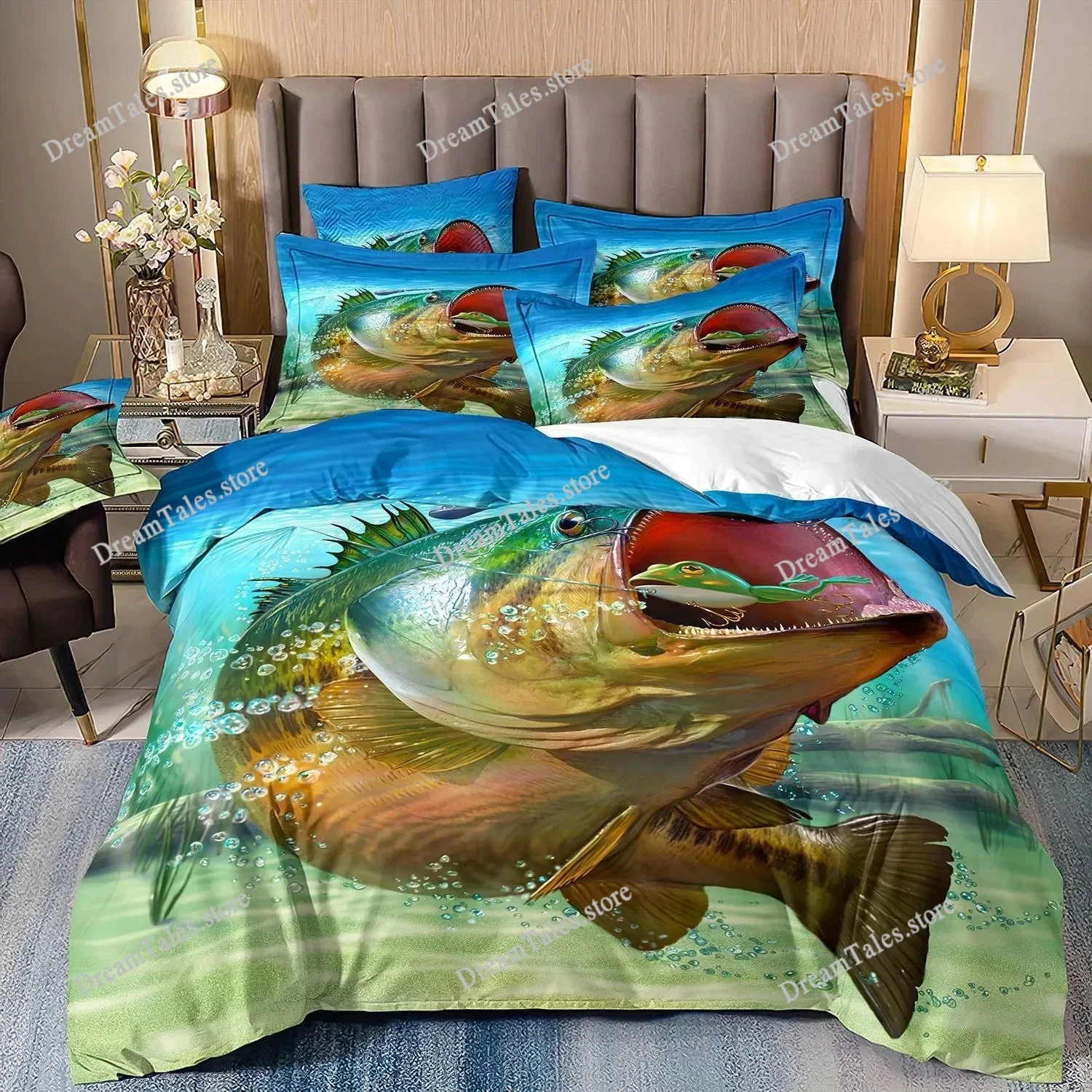 Teenagers & Fishing Lovers Bedding Set, 3D Digital Printing Home Comfort Polyester Holiday Gift Bedroom Decoration Luxury Gift