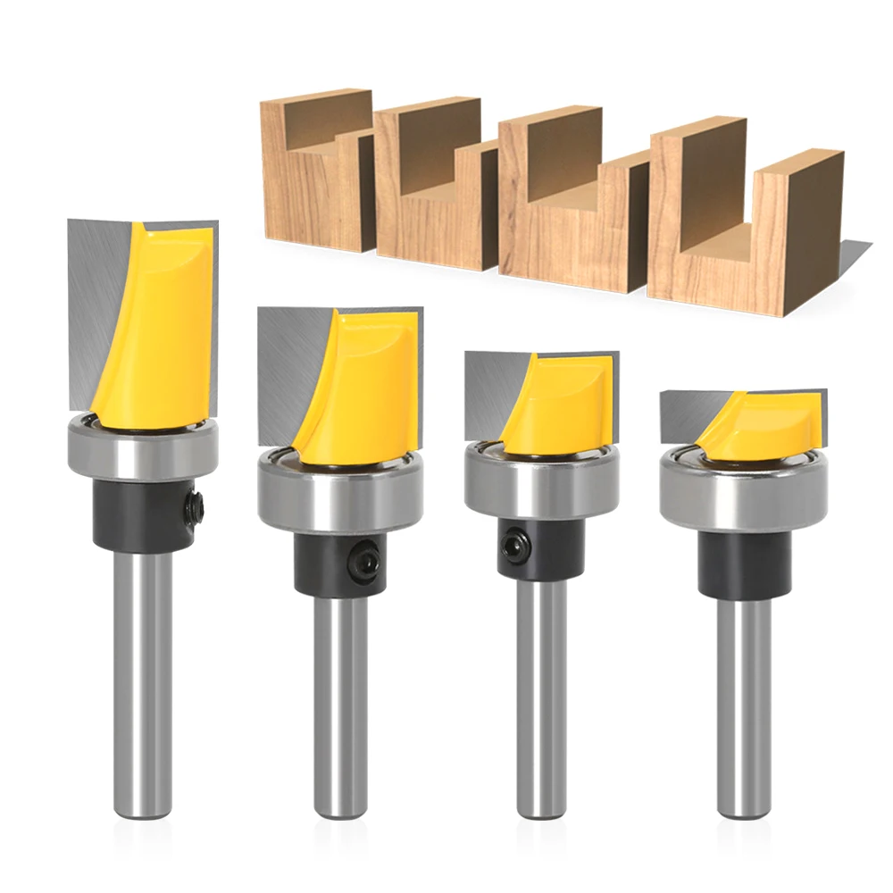 4Pcs 6mm Shank Hinge Mortise/Template Router Bit With Bearing Bottom Cleaning Straight End Mill Trimmer Flush Trim Bit