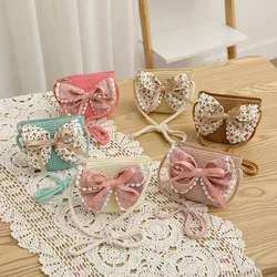 Children's Fashionable Straw Small Shoulder Bag With Bow Zipper For Little Princess Casual Versatile Baby Mini Coin Purse