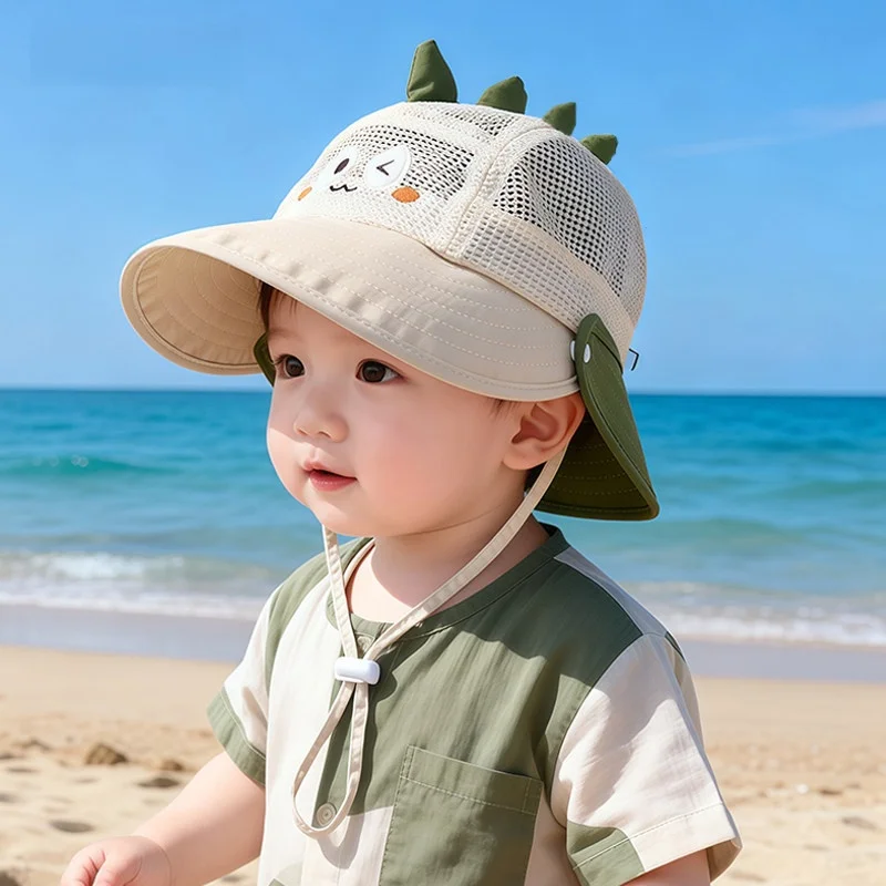 

2026 Summer Kids Sun Hat Breathable Mesh Children Bucket Hat Cartoon Animal Adjustable Strap for Boys Girls Cap