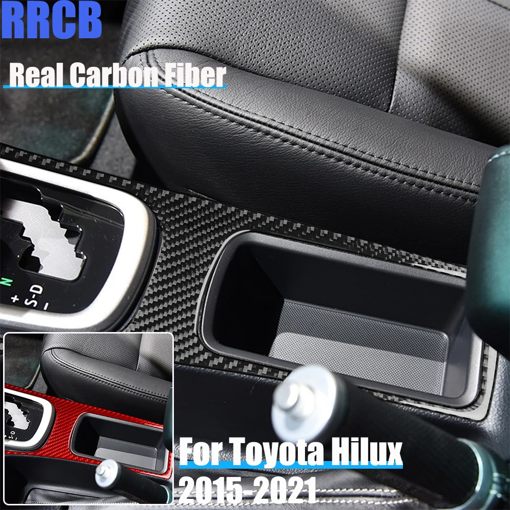 

Real Carbon Fiber Car Accessories Center Gear Shift Surround Decorative Trim Soft Cover Sticker For Toyota HiLux 2015-2021