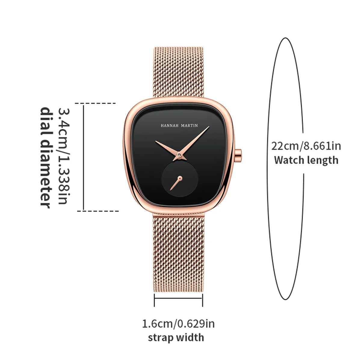 Hannah Martin Orologio da donna elegante alla moda di lusso Orologio impermeabile per donna Orologio da donna al quarzo in acciaio inossidabile con maglia Reloj