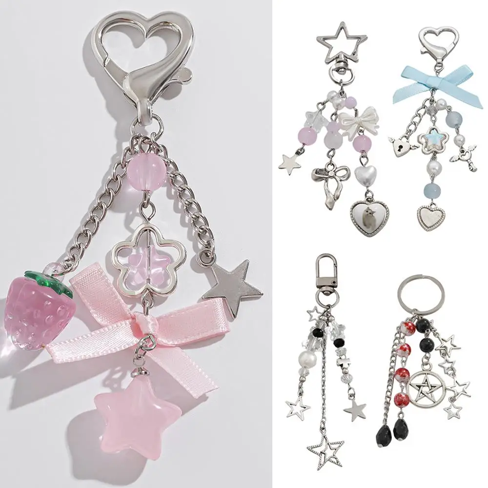 Y2K Fashion Keychain Flower Star Bow Strawberry Pendant Acrylic Keychain Student Women's Bag Backpack Pants Chain Accessories