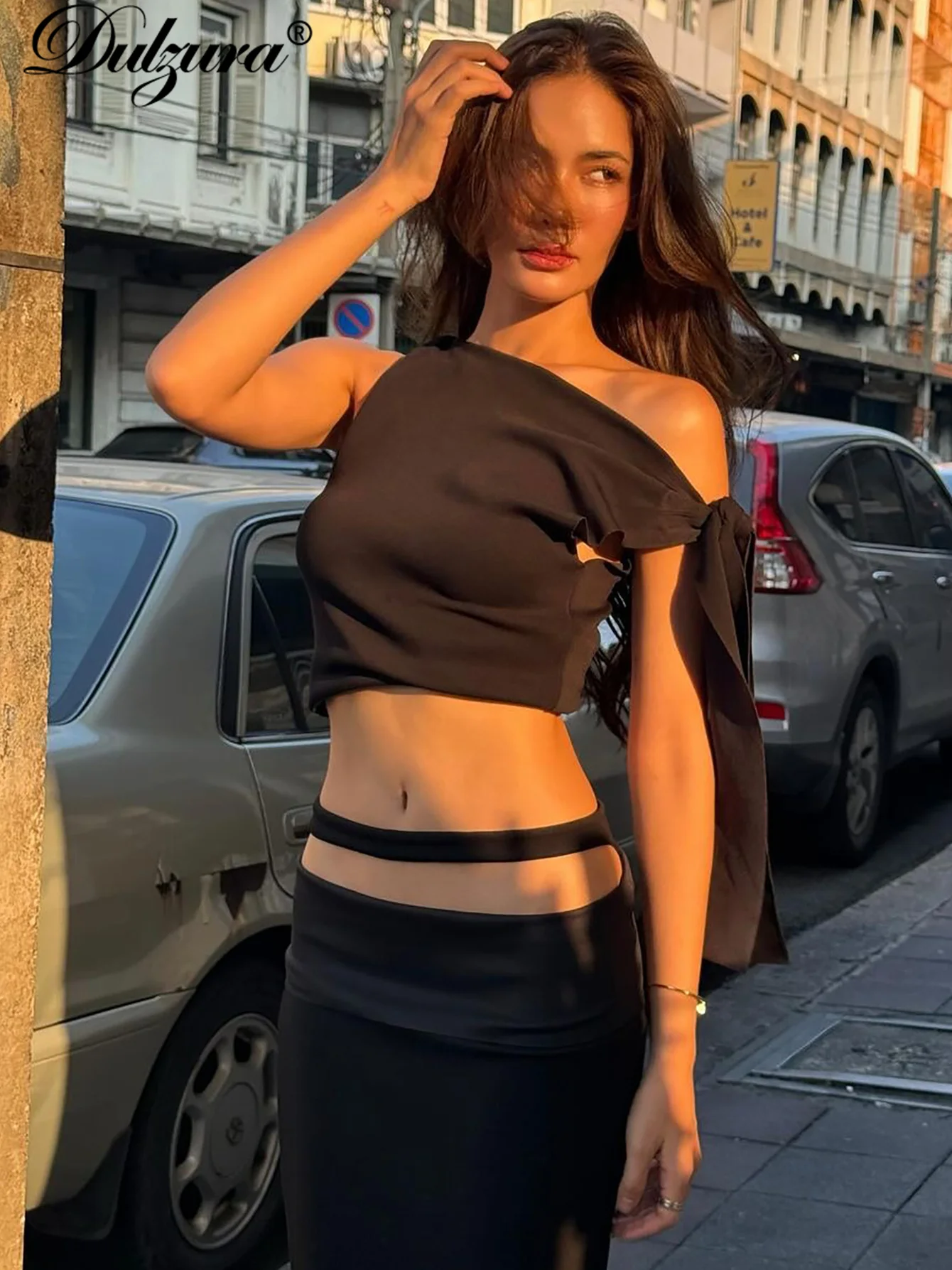 Dulzura New Irregular Bandage Crop Top Sleeveless Solid Tops Tank Y2K Women Clothes Sexy Party Club Streetwear Drop Shipping image 4