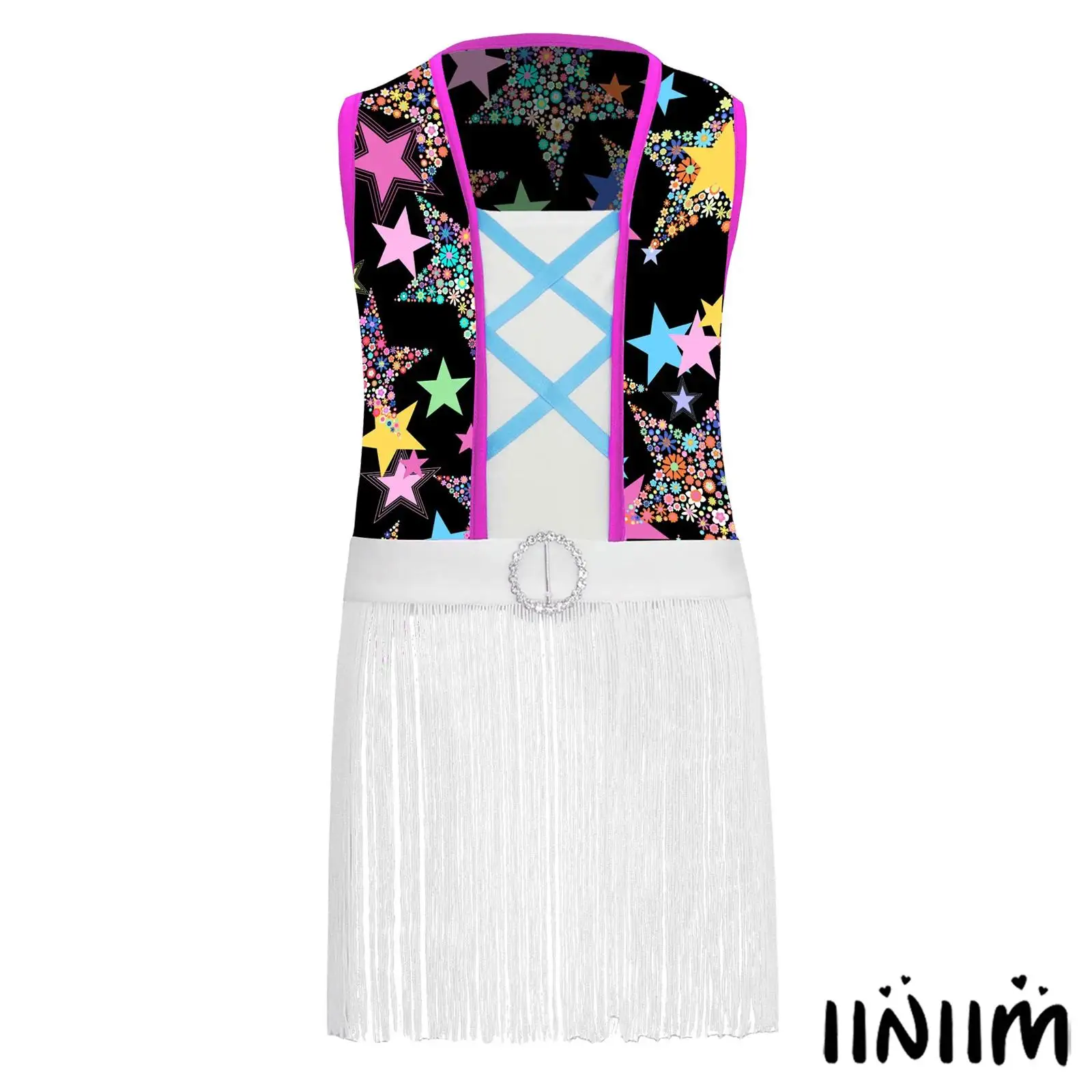 

2Pcs Girls Modern Dance Outfit Fringe Crop Top Tank Vest Dance Top with Shorts Chacha Latin Salsa Dance Performance Costume