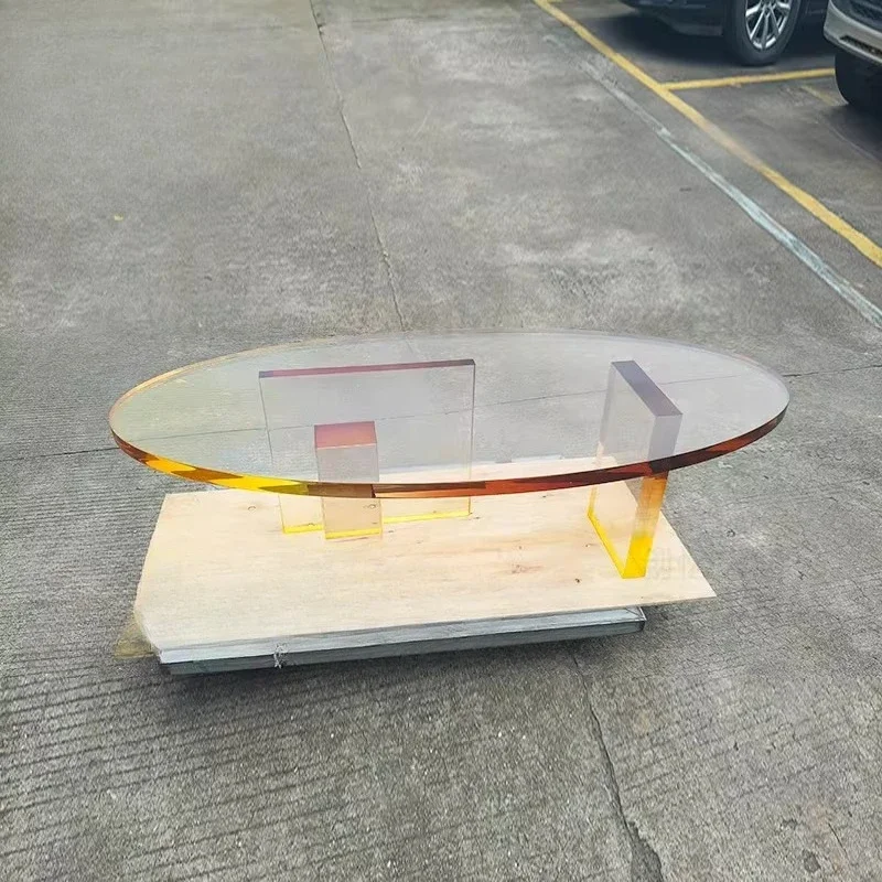Oval brown coffee table acrylic transparent gradual change color simple low table creative niche designer table