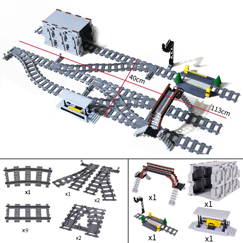 City Trains Flexible Tracks Forked Straight Curved Soft Rails Track Switch Building Block Bricks Kids DIY Technical Creative Toy