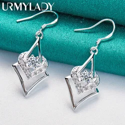 URMYLADY 925 Sterling Silver Heart Zircon Earrings Eardrop for Women Charm Wedding Engagement Fashion Jewelry