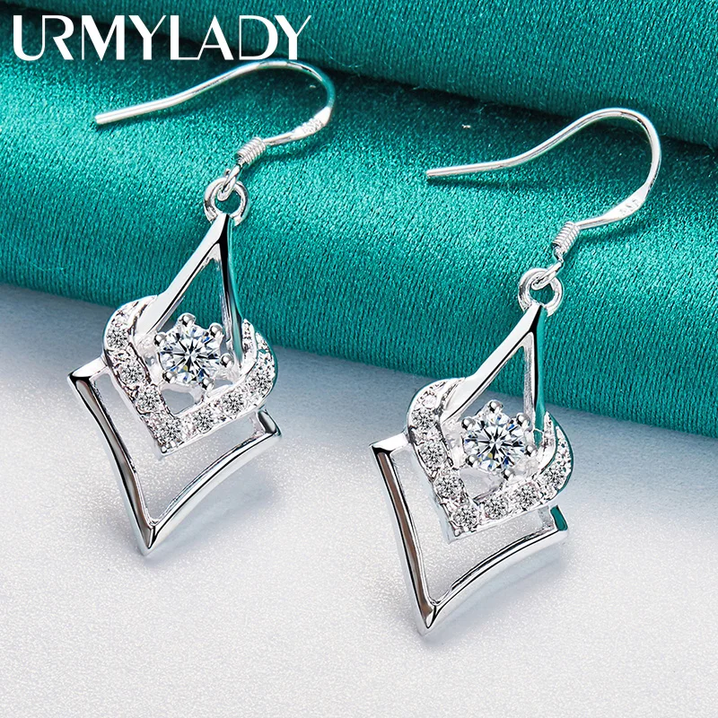 URMYLADY 925 Sterling Silver Heart Zircon Earrings Eardrop dla kobiet Urok Biżuteria ślubna zaręczynowa