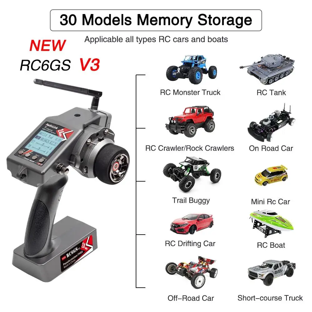 Radiolink RC6GS V3 2.4G 7-kanałowy nadajnik radiowy RC i odbiornik żyroskopowy R7FG nowa aktualizacja pilot do łodzi samochodowej RC