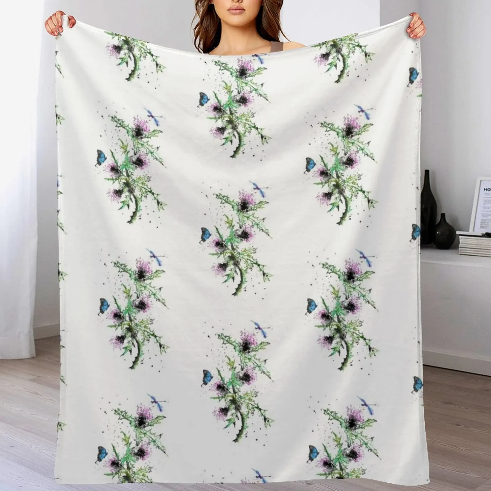 Scottish Thistle, watercolor Scottish Thistle Throw Blanket Loose Travel heavy to sleep Blankets