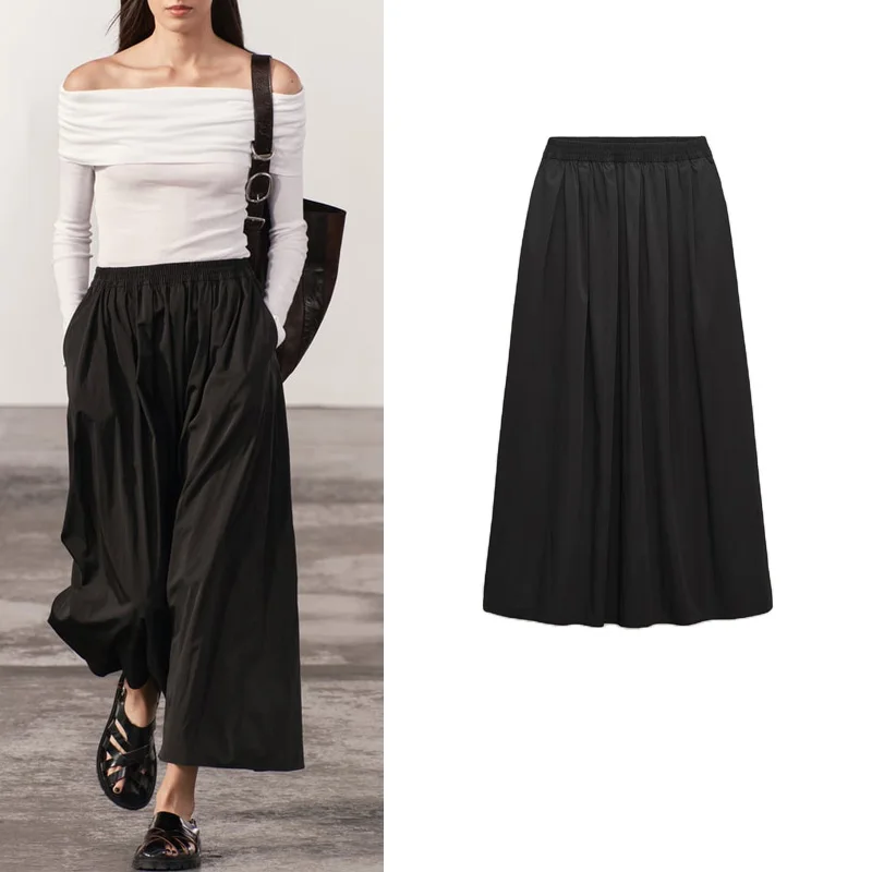 

Spring New Sle Casual Loose Midi Skirt High Waist A-Line Long Skirt Commute Sle Polyester Fiber 00% Bifold Design