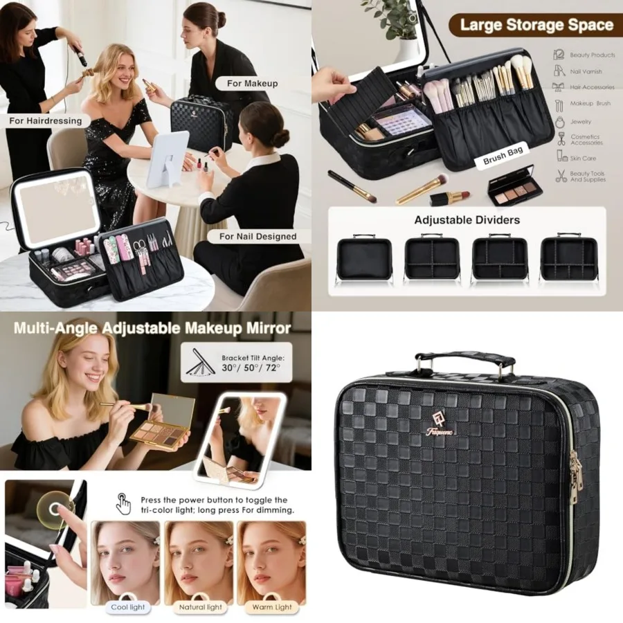 

Makeup Bag with LED Lighted Mirror Travel Makeup Bag Adjustable Brightness 3 Colors Cosmetic Organizer Artist Storage Bag with